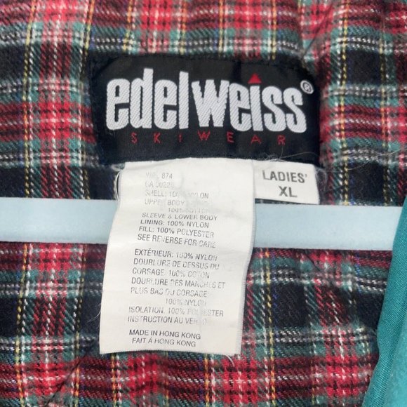 Vintage Edelweiss Ski Jacket Women's Blue Green Plaid Lined Snow Cold Snow Sz XL - Picture 6 of 10